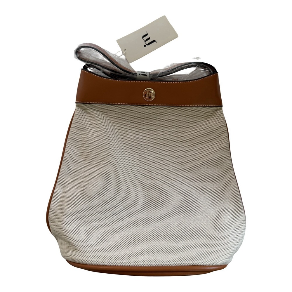 Jessica Moore JM Canvas Tote Bucket Handbag Tan/Beige Brown & Gold Hardware NEW